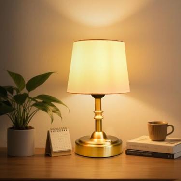 Imagem de Pequena lâmpada sem fio, lâmpada recarregável de 4000 mAh, lâmpadas pequenas de brilho de 3 níveis para banheiro, chuveiro, cabeceira, sala de estar, iluminação ambiente, luminária de mesa de toque