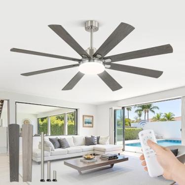 Imagem de Ventilador de teto de 65 polegadas com luz, ventilador de teto de níquel escovado com grande painel de LED, motor CC reversível silencioso, 6 velocidades, 3CCT, ventiladores de teto internos/externos