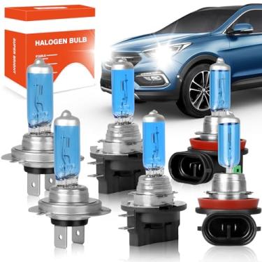 Imagem de OQSNCV Adequado para Hyundai Santa Fe 2013 2014 2015 2016 lâmpadas de farol de halogêneo, H7 farol alto + H11B farol baixo + kit de lâmpadas de substituição de farol de neblina H11, pacote com 6