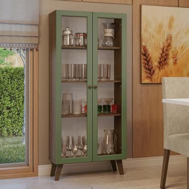Imagem de Cristaleira 70 cm 2 Portas de Vidro com Pés Trapézio Rustic/Verde/Rustic Vik Madesa