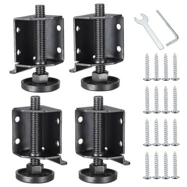Imagem de OwnMy Pés niveladores ajustáveis Pernas de móveis de canto resistente, 2 pés de nivelamento de bancada esquerda e 2 direitos, suportes de perna de mesa para prateleiras, guarda-roupas, camas, preto