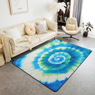 Imagem de jejeloiu Tapete Boho, Hippie, Verde e Azul, 3' x 5' e 7.5', Tapete Decorativo, Antiderrapante, Superfície de Flanela e Suporte Antiderrapante, Lavagem à Máquina, Sala de Estar