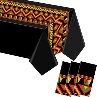 Imagem de Kinlop 3 peças de toalha de mesa de história negra 277 x 128 cm de juneteenth Kwanzaa capas de mesa de plástico à prova d'água descartáveis roupas de mesa para a independência Africana American