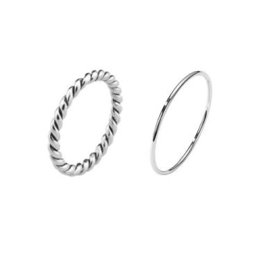 Imagem de Kit 2 Anel Feminino Aliancinha Torcido E Liso Prata Legitima 925 - ISA