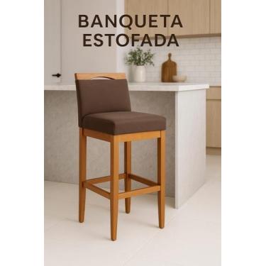 Imagem de Banqueta Alta Lyara Estofada com Encosto em Madeira para Balcão de Coz
