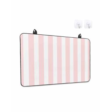 Imagem de Capas superiores de fogão para fogão elétrico 71 x 51 cm, protetor de fogão de vidro resistente ao calor com listras rosas, capa de bancada de cerâmica listrada vertical rosa branca moderna para casa