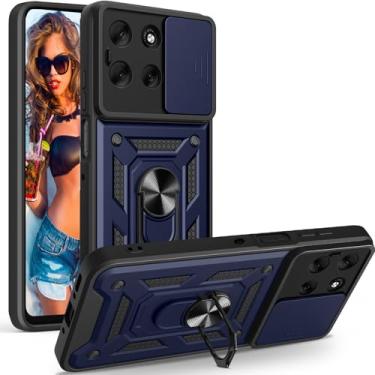 Imagem de Ephoou Capa protetora para Motorola Edge G56, proteção à prova de choque de grau militar com capa de câmera deslizante e anel magnético rotativo de 360° para Edge G56 SJ azul