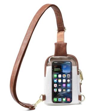 Imagem de INICAT Bolsa tiracolo feminina com tela sensível ao toque pequena bolsa tiracolo para celular pochete, Branco marrom antifurto, Small, Casual