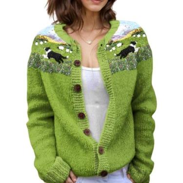 Imagem de Suéter de malha feminino Akivide com estampa floral de outono