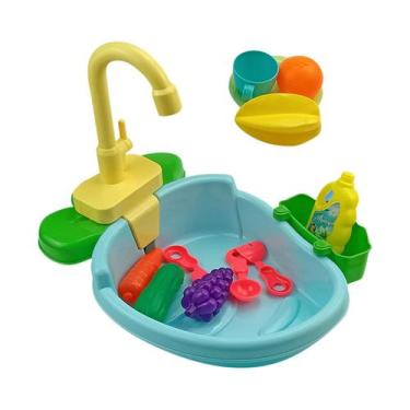 Imagem de Conjunto de brinquedos de pia simulada de cozinha infantil com água co