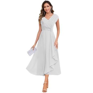 Imagem de Vestido Mãe da Noiva CDSSL Plus Size com decote em V branco