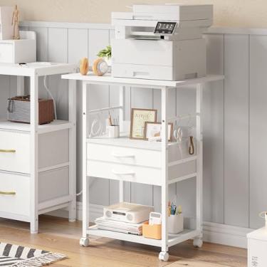 Imagem de VENNQD Suporte grande para impressora com gaveta de tecido de armazenamento, mesa de impressora embaixo da mesa com rodas para escritório em casa, carrinho de impressora compatível com scanner de fax