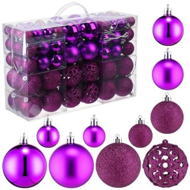Imagem de Yunsailing Conjunto de 100 peças de enfeites de bola de Natal decorativos, bolas de Natal, pingentes decorativos sazonais para decoração de festa de árvore de Natal (Roxo)