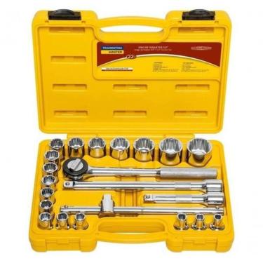 Imagem de Jogo De Soquetes Estriados Encaixe 1-2" Tramontina Master Aço Cromo Vanádio E Maleta 22 Peças