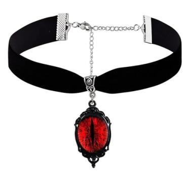 Imagem de PINK TOWN Colar gargantilha vitoriana de veludo gótico, vintage Stardust, cristal, camafeu, gótico, roxo/vermelho/preto, colar punk satanás, demônio, joia de Halloween para mulheres, Large, Zinco