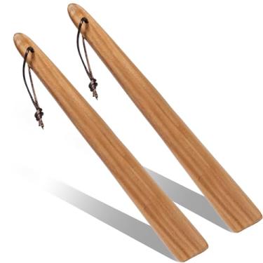 Imagem de 2 espátulas de madeira de teca, espátula plana de madeira de 30 cm para cozinhar, utensílios de cozinha de madeira, raspador de ovos, resistente ao calor, espátula de massa para virar, servir, raspar