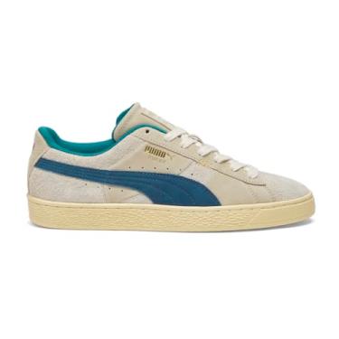 Imagem de PUMA Suede JR Classic Kids Tênis (criança pequena/criança grande), Underdogs - Amêndoa açucarada/Ocean Tropic/Putty, 40
