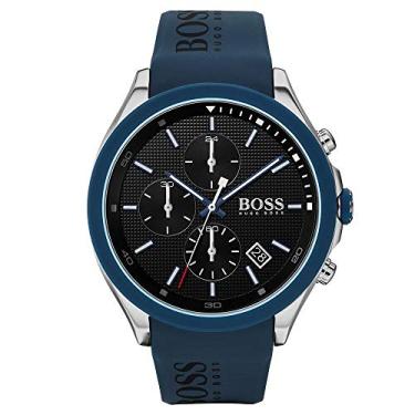 Imagem de HUGO Boss Velocity Relógio masculino de quartzo de aço inoxidável com pulseira de silicone, azul, 22 (modelo: 1513717)