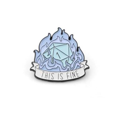 Imagem de PLITI Presente Gamer Dragon Master Broche Pin D20 Dice Role Playing Nerdy Gifts TTRPG Lover Gift This Is Fine Gameing Lover Gifts, Medium, Aço inoxidável, Sem Pedra Preciosa