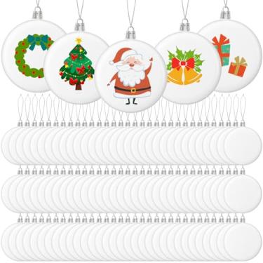 Imagem de Zubebe 100 peças de enfeites de bola branca de Natal em branco de 10 cm, discos planos foscos, enfeites de Natal, enfeites de Natal, enfeites de pendurar para árvore de Natal, decorações de artesanato