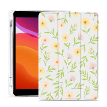 Imagem de MAYCARI Capa de flores amarelas pequenas para iPad de 10,2 polegadas 2021/2020/2019 com suporte para lápis, padrão original para iPad 9ª/8ª/7ª geração, capa protetora traseira de TPU macio, capa fina