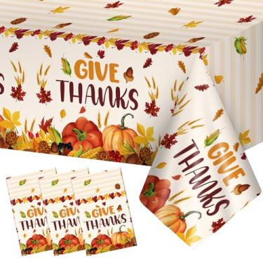 Imagem de Toalha de mesa descartável de 3 peças de Ação de Graças – Toalhas de mesa Give Thanks, folhas de bordo, toalha de mesa de outono, toalha de mesa retangular de plástico para decoração de festa de Ação
