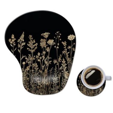 Imagem de Mouse pad ergonômico com descanso de pulso, confortável mouse pad de gel para computador, suporte de pulso para laptop, mouse para alívio da dor com base de PU antiderrapante floral selvagem
