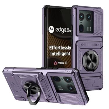 Imagem de SORAKA Capa para Motorola Edge 50 Ultra 5G com suporte de anel para cartão de metal compatível com suporte magnético para celular para carro capa de proteção contra choque e queda roxa