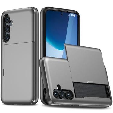 Imagem de SORAKA Capa para Samsung Galaxy A56 5G com suporte de cartão PC e TPU camada dupla 2 em 1 capa bumper capa à prova de choque cinza