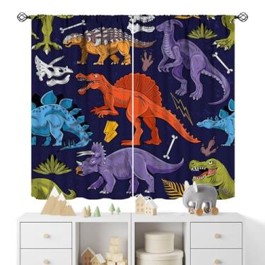 Imagem de Cortinas de dinossauro desenho animado dinossauro selva antiga floresta vida selvagem tema animal arte impressa cortinas para janela para meninos meninas crianças berçário conjunto de tecido 2 painéis