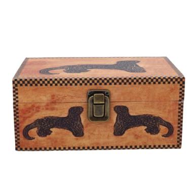 Imagem de Haofy Caixa de Jóias Vintage Com Cobertura de Couro Organizador de Desktop de Madeira para Anéis Brincos Colares de Armazenamento Antigo baú de Objetos de Valor e Lembranças