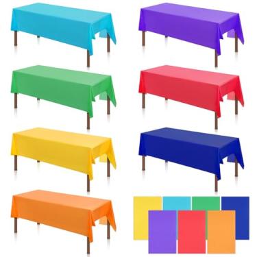 Imagem de YQQYG 14 peças de toalha de mesa de plástico descartável, 137 x 182 cm, toalha de mesa multicor, arco-íris, retangular, para aniversário, casamento, piquenique, decoração de festa em casa