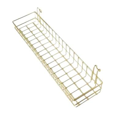 Imagem de Fenteer Cesta de arame suspensa, organizador de armazenamento de cozinha, cesta de parede de arame de metal rústico para armários, garagem, plantas, banheiro, Ouro