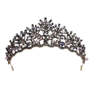 Imagem de Toyvian Coroa feminina gótica da rainha: tiara barroca de noiva coroa de flores de strass de casamento - tiara de princesa preta para o dia das bruxas acessório de cabelo