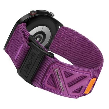 Imagem de Nixiamy Pulseira de relógio esportiva de nylon resistente de 20 mm e 22 mm, liberação rápida, pulseira de relógio de substituição magnética estilo nylon para homens de pulso grande, Roxa, 20mm