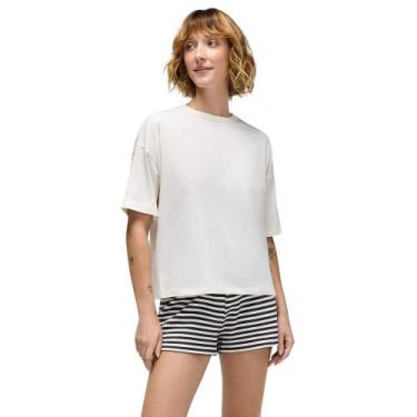Imagem de Pijama Feminino Curto Oversized Listrado Hering, Bege, G
