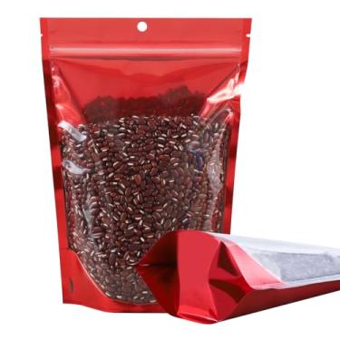 Imagem de Pacote com 100 sacos Mylar à prova de cheiro, bolsas de alumínio resseláveis com janela transparente e orifício para pendurar, sacos seláveis por calor de armazenamento de alimentos reutilizáveis com