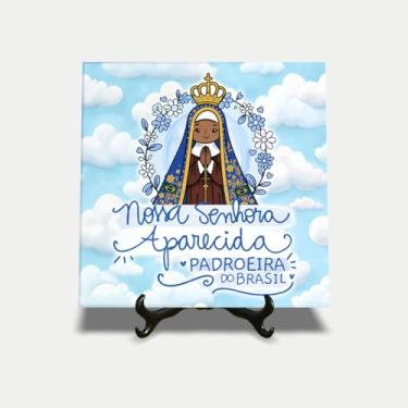 Imagem de Quadro azulejo 15x15cm fé Nossa Senhora Aparecida padroeira 25EI