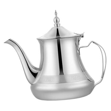 Imagem de KiBcsLic Bule de chá de aço inoxidável, infusor, multiuso, bule de óleo de cozinha com alça, de café de 1,4 L, chaleira de metal para restaurante doméstico, Prata