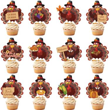 Imagem de Weysat 48 Pcs Thanksgiving Turkey Cupcake Toppers Thanksgiving and Friendsgiving Cup Cake Toppers Party Food Decorations Cute Turkey Cake Top Decor for Fall Harvest Party Supplie