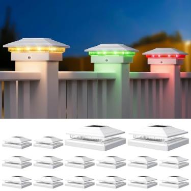 Imagem de APONUO Luzes solares com tampa de poste que mudam de cor, pacote com 16 - RGB 8 cores sólidas e gradientes, IP65 à prova d'água, para cercas de vinil de madeira 10 x 15 x 15 x 15 cm, deck, pátio
