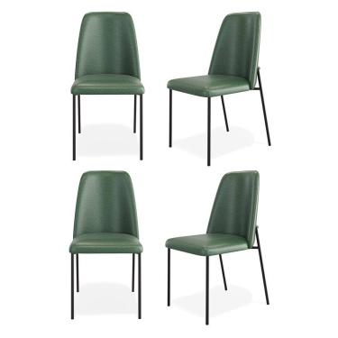 Imagem de Kit 04 Cadeiras Sala de Jantar Lior com Encosto Estofado Base Preta Couríssimo Verde - Abmaza