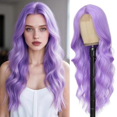 Imagem de Peruca Angzon Long Wavy Purple 66cm Roxo Claro Sintético