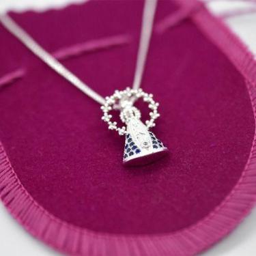 Imagem de Colar Cordao Nossa Senhora Aparecida Pedras Folheada Prata - Papillon 