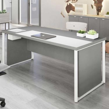Imagem de Mesa Executiva para Escritório Diretor 200cm com Caixa de Tomadas Porta Objetos Corporate Cinza Sagrado/Branco