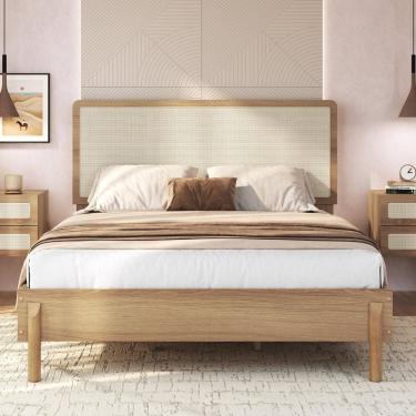 Imagem de Cama Casal com Cabeceira Telada e Pé Madeira Maciça 152cm Oslo