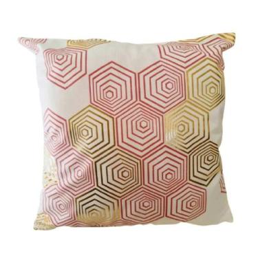 Imagem de Estojo de almofada Nordica Cushin Branco Hexágono Rosa 45x45 cm - Ligh