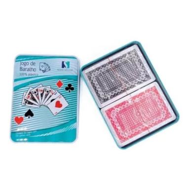 Imagem de Jogo Baralho Cartas Duplo Plástico Estojo Metal Lata Lacrado - DropJT