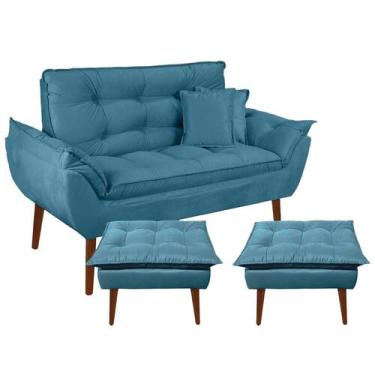 Imagem de Kit Poltrona Decorativa Namoradeira 2 Puffs Opala e 2 Almofadas Suede 