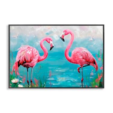 Imagem de Stupell Industries Arte giclée emoldurada preta Flamingo Lagoon, design por LSR Design Studio, 20 x 30